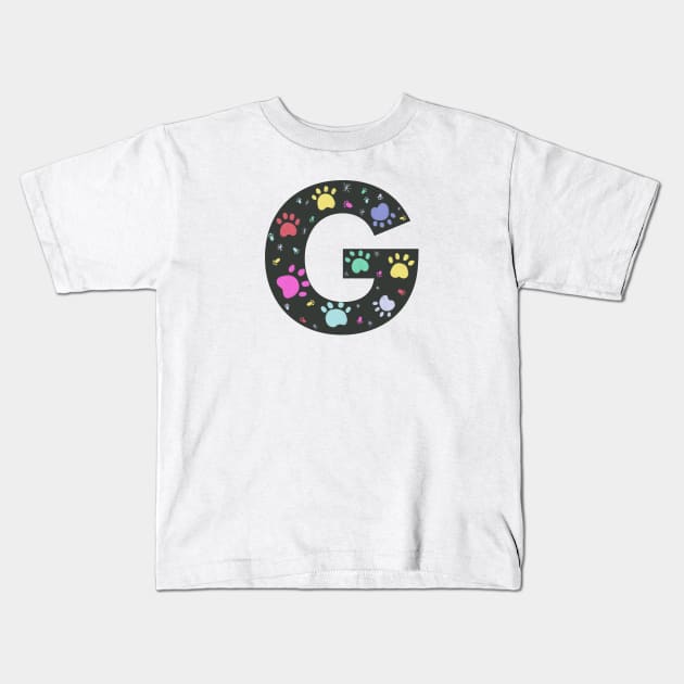 G letter  with colorful paw print Kids T-Shirt by GULSENGUNEL